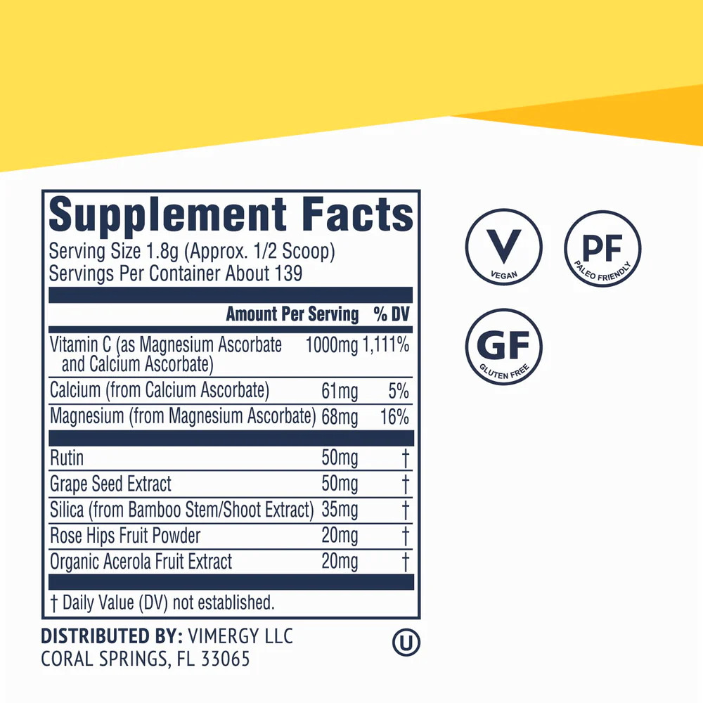 Vimergy Micro-C Immune Power 250g Label Vimergy Micro-C Immune Power 250g Supplements Label