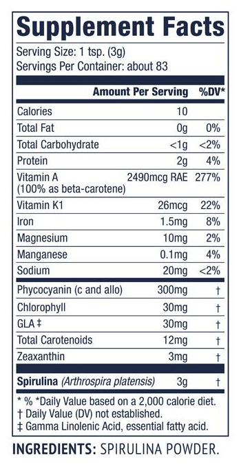 Vimergy USA Grown Spirulina Powder 250g Supplements Table