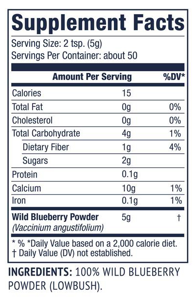 Vimergy Wild Blueberry Powder 250g Label Vimergy Wild Blueberry Powder 250g Supplements Label